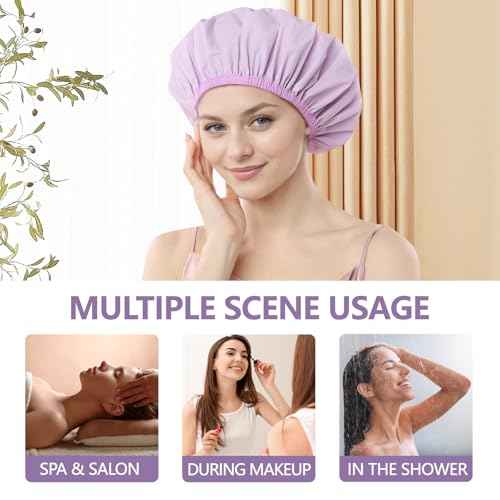 YIZIJIZI Shower Cap,Reusable Waterproof Shower Caps ? Large Size for Women, Perfect for Long Hair (purple)
