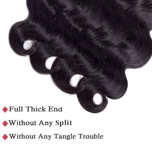 Body Wave Human Hair 4 Bundles (16 18 20 22) Unprocessed Brazilian Virgin Human Hair Extensions Brazilian Body Wave Weave Bundles Soft and Silky Natural Black Wavy Hair Quick Weave Bundle for Women