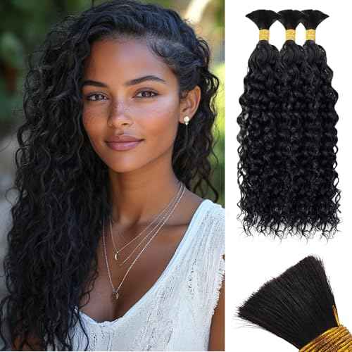 Human Braiding Hair for Boho Braids, 100% Virgin Human Hair No Chemical Processing, Black Bulk Human Hair for Braiding Small Knotless Braids Bohemian Style (Black - Curly, 150g - 18 Inch)