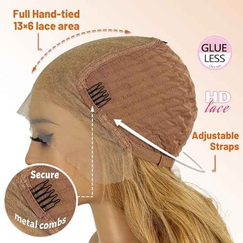 26Inch Honey Blonde 13¡¿6 Lace Front Wigs 130% Density Body Wave Transparent Lace Front Wigs Free Part Pre Plucked Glueless Wigs for Women with Baby Hair Synthetic Hair