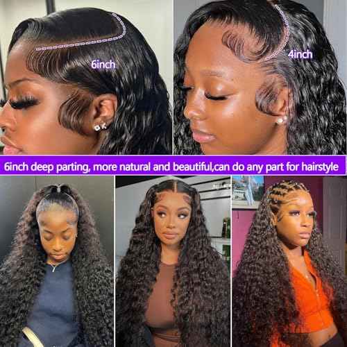 Lemoda Water Wave 13x6 HD Lace Front Wigs Human Hair Pre Plucked 26inch 13x6 Deep Wave Lace Front Wigs 180% Density Curly Wig Brazilian Virgin 15A Water Wave Human Hair Wig For Black Women