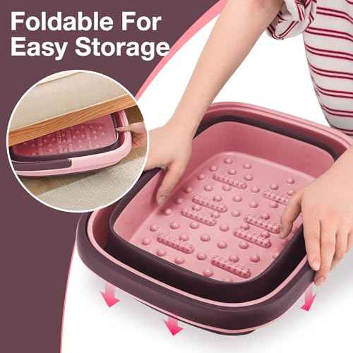 Udefineit Collapsible Foot Bath Basin with Handle, 15L/4 Gallons, Foldable Foot Bath Tub, Foot Soaking Basin with Massage Acupoint, Pedicure Foot Spa Tub for Home Dry Cracked Feet Treatment - Pink