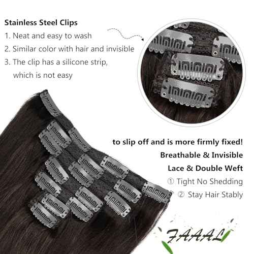 14 Inch Clip in Hair Extensions Real Human Hair 110g 7 Pieces 16 Clips Dark Brown #2 Double Weft Human Hair Clip In Extensions Silky Straight Thick Hair Extensions Clip Ins