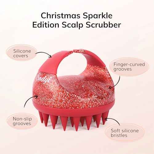 Sndyi Scalp Massager Shampoo Brush, Scalp Scrubber with Soft Silicone Bristles, Scalp Exfoliator for Dandruff Removal, Scalp Massager for Hair Growth, Wet Dry Hair Brush, Red-Limited Edition