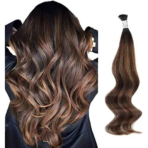 ABH AmazingBeauty Hair Keratin I Tip Hair Extensions Human Hair 18 Inch Darkest Brown with Chestnut Brown Balayage I Tip Extensions Real Human Hair For Women #2/6/2 50 Strands 50 Grams