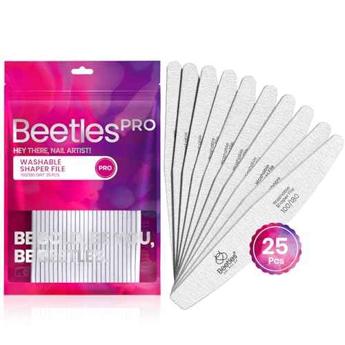 Beetles Pro 25-Pcs Nail File ? Professional 100/180 Grit Double Sided Emery Board Nail Files Washable Shaper Files Precise Filing File for Acrylic, Gel & Natural Nails ? Salon Quality Manicure Tool