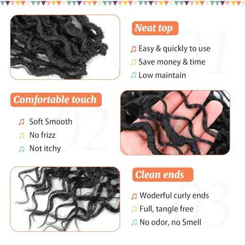 Goddess Locs Crochet Hair 12 Inch Faux Locs Crochet Hair 6 Packs Pre Looped Crochet Hair for Black Women, Boho Crochet Locs with Curly Ends 1B