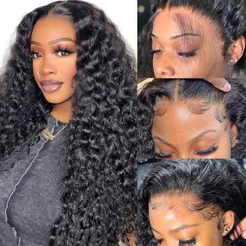 30Inch Water Wave Lace Front Wigs Human Hair 200 Density 13x6 HD Lace Front Wigs Pre Plucked Glueless Curly Human Hair Wigs For Women Water Wave Frontal Wigs