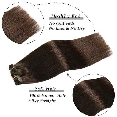 Savasana Clip in Hair Extensions Real Human Hair Straight 7 Pcs Hair Extensions Double Weft Thick Dark Brown 16 Inch 120g
