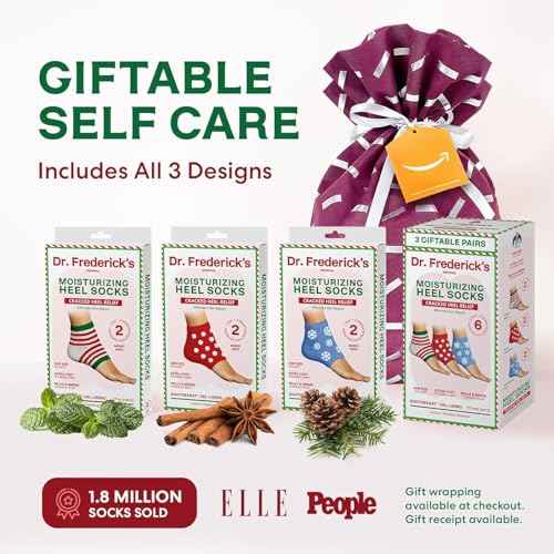 Dr. Frederick's Original Moisturizing Fuzzy Heel Socks - 3 Pairs - Cozy Gel-Lined Sleep Socks for Women & Men - Soothing Dry, Cracked Feet - Cracked Heel Repair (Holiday Special Edition)