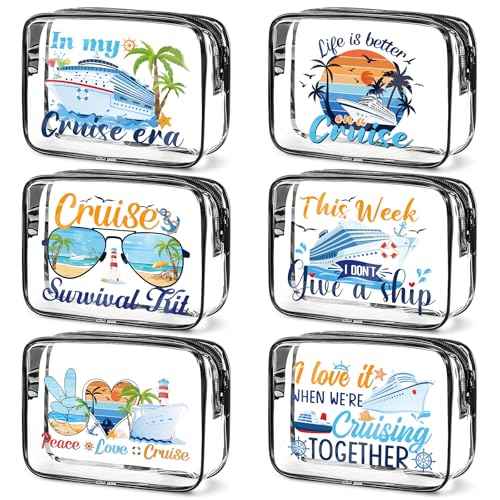 Cruise Clear Makeup Bags - 6Pcs Cruise Ship Essentials 2025, Cruising Must Have Survival Kit, PVC Waterproof Cosmetic Bag Toiletry Purses for Travel Vacation, Cruise Gifts for Women Girls