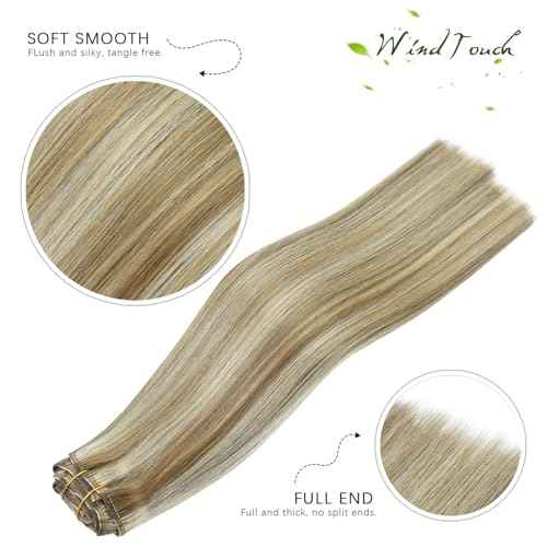 WindTouch Clip in Hair Extensions 115g Real Human Hair Blonde Hair Extensions #18p613 Mixed Bleached Blonde Thicker 7pcs 22inch