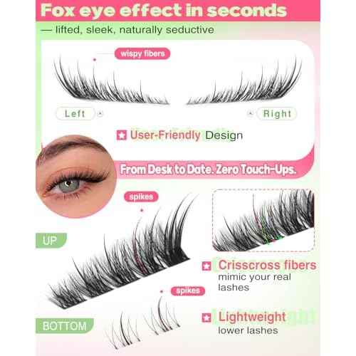 Focipeysa Wispy Lash Clusters Spiky Eyelash Clusters 10-18mm Eyelash Extensions Fox Eye Eyelash Right Left Individual Lashes Cat Eye Lashes Thin Soft Lash Extension Waterproof Lash Cluster