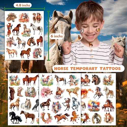 Horse Temporary Tattoos 52 Pcs Horse Tattoos for Kids Birthday Party Supplies Favors Tattoos Stickers Super Cute Gifts Party Decorations Girls Boys Classroom School Prizes Themed