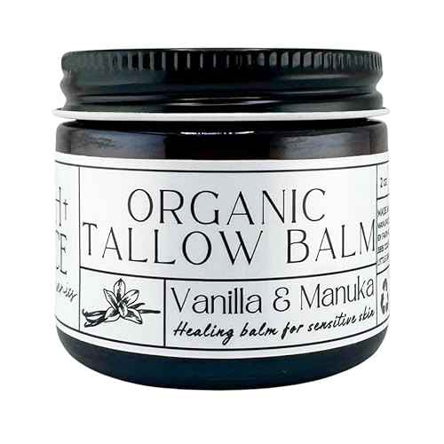 Faith and Grace Organics, Organic Tallow Balm, Vanilla and Manuka Honey, All-purpose Moisturizer, Safe for sensitive skin, Healing balm, 2 oz glass jar