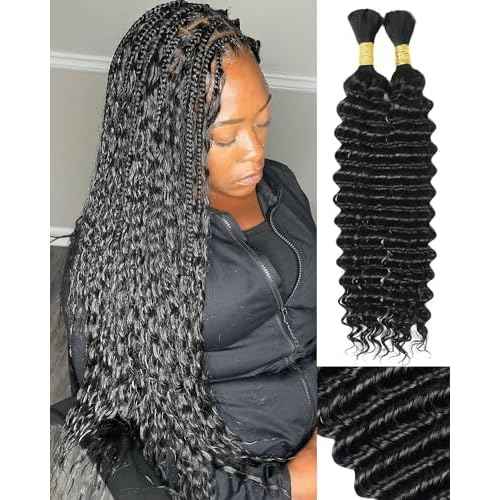 Human Braiding Hair 2 Bundles 100g 22Inch Deep Wave Bulk Human Hair for Braiding No Weft Curly Braiding Hair Bulk Curly Human Hair for Boho Braids 12A Brazilian Virgin Hair Extensions Natural Color