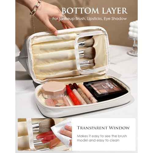 Gifts for Her Birthday-Gift Ideas for Woman Initial Large Makeup Bag, Personalized Double Layer Cosmetic Bag with Makeup Brush Organizer, Waterproof, Travel Toiletry Bag for College Girls