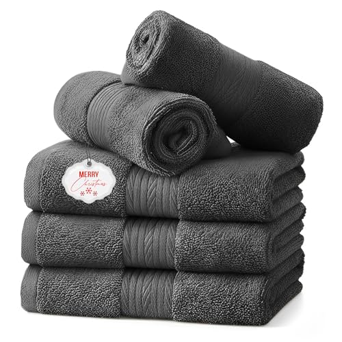 Ample Decor Washcloths Pack of 5 12 X 12 Inch, 600 GSM 100% Cotton Soft Absorbent, Premium Quality Durable Ideal for Bathroom, Pool, Hotel, Spa - Grey