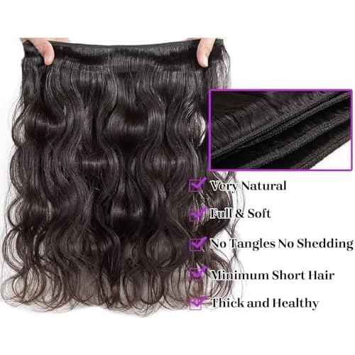 MsSunlight 12A Human Hair Bundles 16 18 20 22 Inch Body Wave Bundles Human Hair 100% Unprocessed Brazilian Virgin Hair 4 Bundles Deals Human Hair Extensions Quick Weave Natural Black