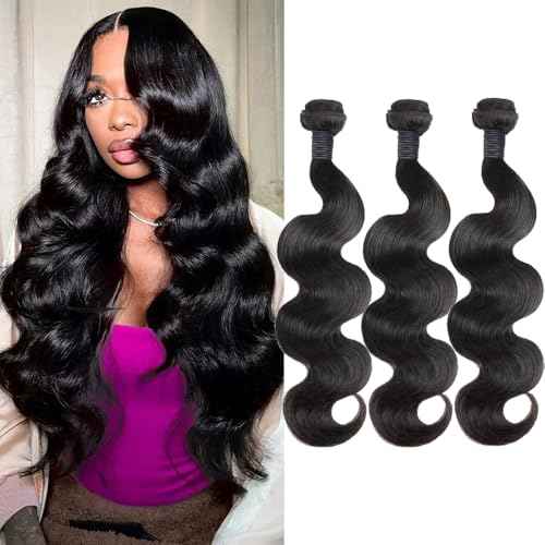 CHEEON Body Wave Bundles Human Hair 20 22 24 Inch Human Hair Bundles 12A Grade Unprocessed Brazilian Virgin Hair Extensions 3 Bundles Deal Natural Black