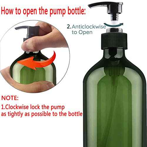 FOOCHY 6 Pack Empty Plastic Bottles with Pump Dispenser and 6pcs Labels Included, Refillable Travel Containers for Hand sanitizer Shampoo Lotion, etc - No BPA/Paraben, 500ml/16.9oz (Green)