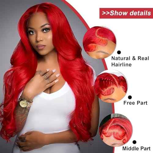 Body Wave Lace Front Wigs Human Hair Red Wig 24 Inch 200 Density 13x6 Lace Front Wigs Human Hair HD Lace Front Wigs Red Colored Wigs Frontal Wigs For Black Women