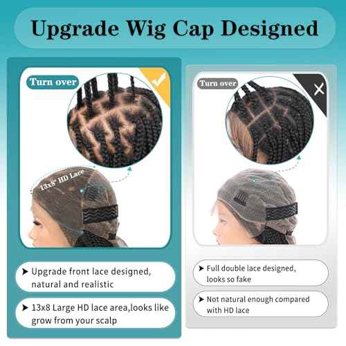 Kalyss 13x8 HD Lace Front Braided Wigs Boho Braided Wigs for Women Knotless Braid Wig with Baby Hair Box Braid wigs Long Premium Synthetic Wig Black 36 Inch