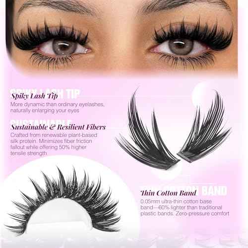 Spiky Lash Clusters Manga Eyelash Clusters D Curve Cluster Eyelash Extensions Wispy Cluster Lashes with Bottom Lashes 12-20mm Fairy Individual Lashes by Lanflower