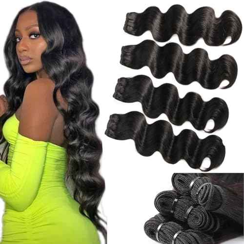 RESACA Body Wave 4 Bundles Human Hair Weave Weft Extentions Bundles for Women 22 24 26 28 Inch 100% Unprocessed Brazilian Virgin Human Hair (Nature Color Black)