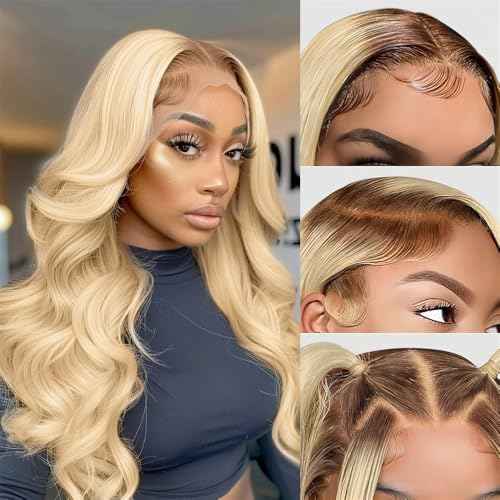 4/613 Ombre Blonde Lace Front Wig Human Hair Shiny Golden Body Wave Human hair Wigs For Women Breathable 13x4 UHD Transparent Lace Cap Early Summer Wig 18 Inches