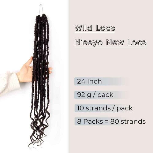 Niseyo Wild Locs 24 Inch Distressed New Faux Locs with Curly Ends 8 Packs Long Soft Pre-looped Goddess Crochet Hair (4#, Brown)