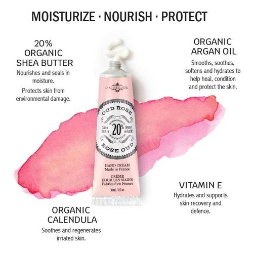 La Chatelaine Shea Butter Hand Cream, Made in France, Natural and Organic Ingredients, 70ml / 2.3 oz, Gift Tin, Oud Rose