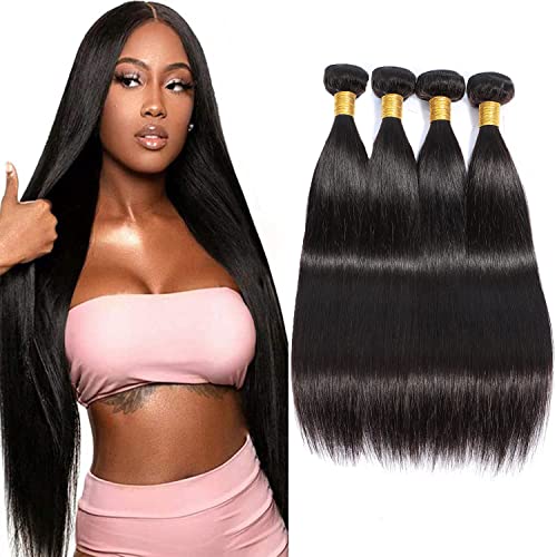 Selina Brazilian Virgin Hair Straight 8 10 12 14Inch (100g/3.52Oz,Natural Black Color) Human Hair Weave 100% Unprocessed Human Hair Bundles Straight Remy Hair Extensions (8" 10" 12" 14", Straight)