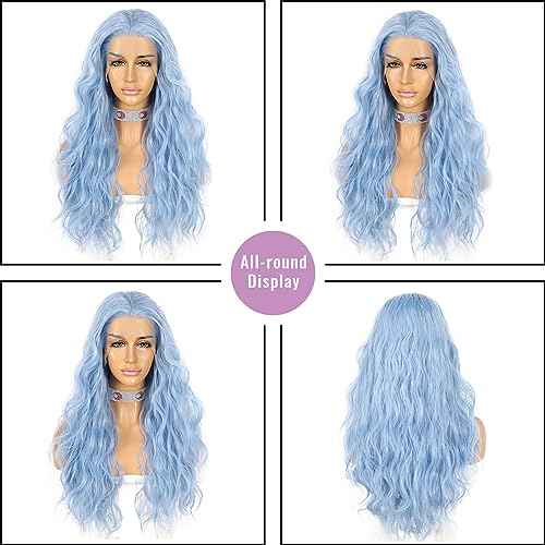 SAPPHIREWIGS Blue Wavy 13¡¿4 Lace Front Wig Long Hair Ice Blue Wigs for Women Heat Resistant Hair Daily Use Cosplay Party Halloween Wig 24inch