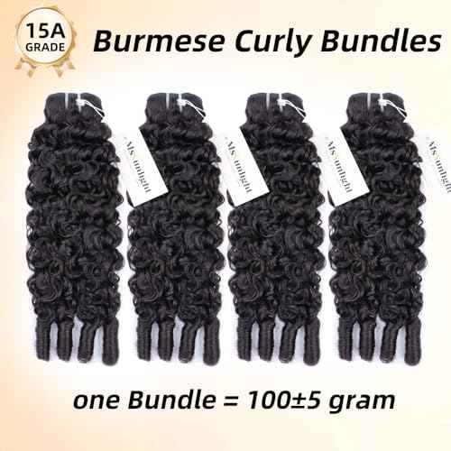 MsSunlight Burmese Curly Bundles Human Hair 18 Inch 100% Unprocessed Quick Weave 15A Water Wave with Spiral Curly End Real Human Hair Extensions Natural Black