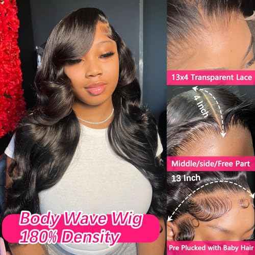 Human Hair Wig Body Wave Lace Front Wigs 180% Density 13x4 Pre Plucked Natural Hairline with Baby Hair HD Frontal Lace Wig For Women 24 inch