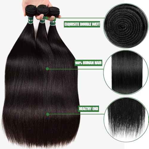Human Hair Bundles Straight Hair 10A Brazilian Straight Human Hair Bundles 22 24 26 28 Inch 100% Unprocessed Virgin Hair 4 Bundles Raw Remy Hair Bundles Natural Black