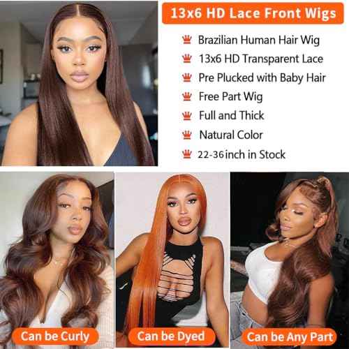 22 Inch Chocolate Brown Lace Front Wig Human Hair 200% Density Brown Straight Lace Front Wigs Human Hair Pre Plucked with Baby Hair 13x6 Colored Frontal Wigs Human Hair 4# Brown Human Hair Wig