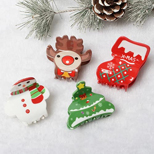 4PK Christmas Hair Claw Clips for Girls Christmas Trees Snowman Elk Hair Clips Boot Hair Claws Cute Christmas Hair Accessories…