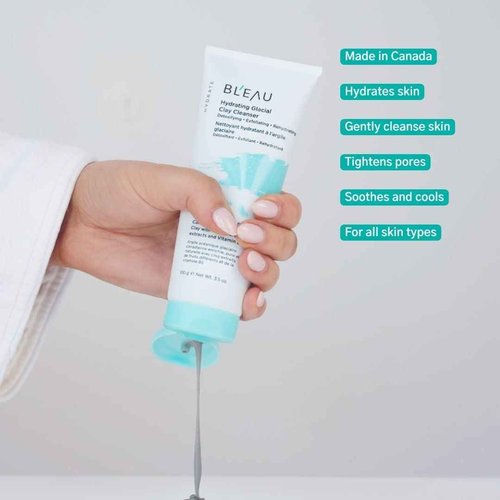 Bl'eau Hydrating Glacial Clay Cleanser detoxify exfoliate rehydrate Glacial Oceanic Clay and 5 fruits extracts to deep cleanse and soothe skin, cream to foam texture, cooling and hydrating skin feel (100 g (3.5 oz.))