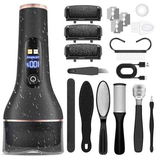 AdamPark Electric Callus Remover for Feet,Rechargeable & Waterproof Pedi File, 2-in-1 Wet/Dry Foot Scrubber for Hard Cracked Dead Skin, Portable Pedicure Tool with Professional Grinding Heads