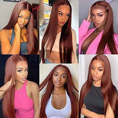 28 Inch Reddish Brown Straight Lace Front Wig, 13x4 HD Lace Front Wigs Human Hair Pre Plucked With Baby Hair HD Lace Frontal Wigs for Black Women 180% Density