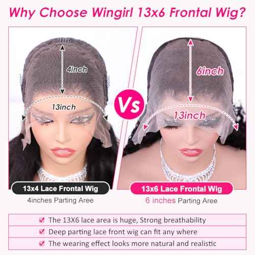 Wingirl 13x6 Body Wave Lace Front Wigs Human Hair Pre Plucked 180 Density HD Transparent Full Lace Frontal Wigs Human Hair for Women Natural Black Color 20Inch