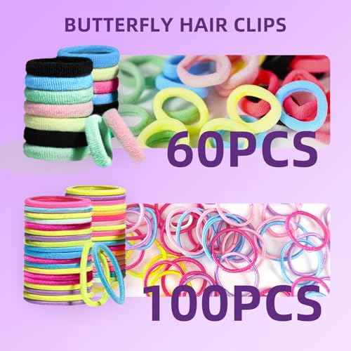 Hair Accessories Set for Girls Toddlers - Colorful Small Bands for Hair, No Damage Elastic Hair Ties, Clips and Topsy Tail Tools
