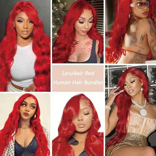 Red Bundles Body Wave Human Hair Bundles 22 24 26 Inch 3 Bundles Body Wave Unprocessed Brazilian Virgin Human Hair Soft Quick Weave Hair for Black Women