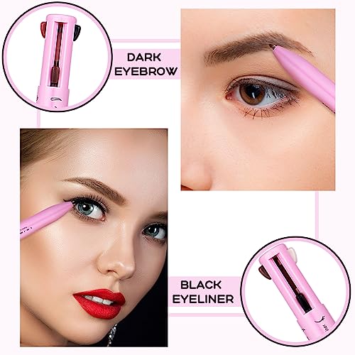 Loopeer 3 Pieces 4 in 1 Makeup Pen Eyebrow Pencil Eye Liner Lip Liner Highlighter Eyebrow Liner All in One Makeup Pencil Waterproof Lip Color Makeup Beauty Tool for Women for Travel(01#)