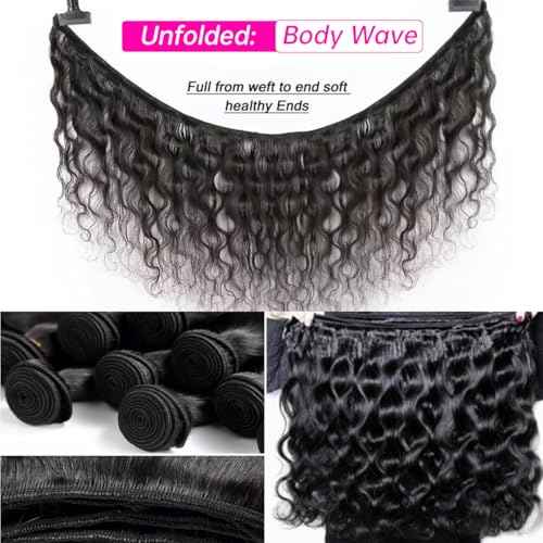12A Body Wave Bundles Human Hair 24 26 28 inch Brazilian Virgin Human Hair Bundles 100% Unprocessed Human Hair Body Wave Weft Extensions Quick Weave Natural Black
