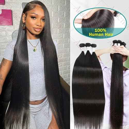 Human Hair Bundles Straight 3 Bundles Human Hair 26 26 26 Inch 100% Unprocessed 12A Brazilian Virgin Hair Bundles Weave Straight Human Hair Extensions