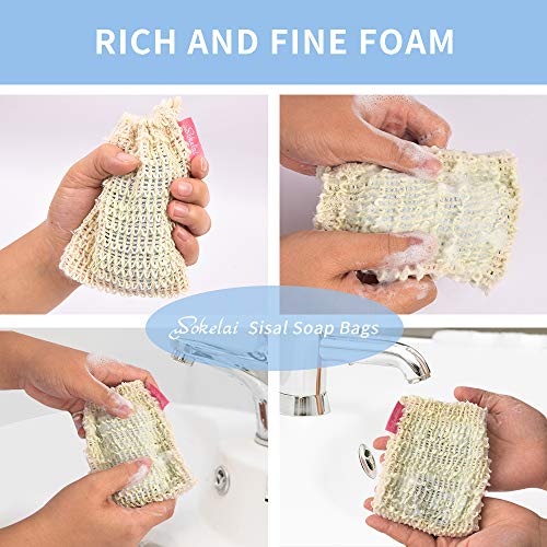 Bar Soap Bags for Soap Bars 6 Pieces, Natural Sisal Soap Saver Bag, Bar Soap Pouch for Exfoliating Body Scrubber, Travel Mesh Soap Pocket Soap Sack Use in Shower Bath Shampoo Bar Holder