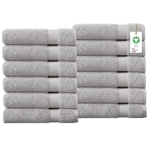 Delara 100% Organic Cotton Towels 650 GSM Plush Feather Touch Quick Dry Wash Cloth, Pack of 12 GOTS Certified, Oeko-Tex Green Certified, Organic Cotton Wash Cloth, 13"X13"